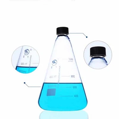 Screw glassware GL45 seal Lab Laboratory 50-1000ml Chemistry Erlenmeyer flask - Image 1 of 4
