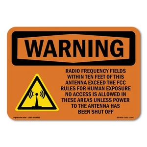 Calcomanía de plástico de metal con señal de advertencia de campos de radiofrecuencia dentro de ANSI - Imagen 1 de 5