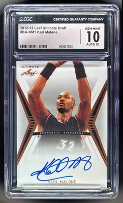 2012-13 Leaf Ultimate Draft #BA-KM1 Karl Malone Auto CGC 10 - Image 1 of 2