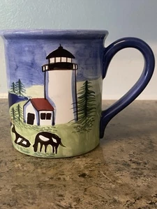 VTG Shard Pottery of Maine By Victoria Rattigan Lighthouse/Sailboat/Cow Mug Cup - Picture 1 of 9