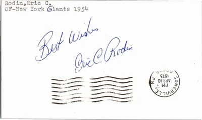 -Eric Rodin- (d.1991) Signed/Autograph/Auto Postcard San Francisco Giants MLB - Image 1 of 2