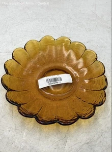 Amber Colored Glass Round Shape Scalloped Edge Kitchenware Serving Plate - Picture 1 of 6