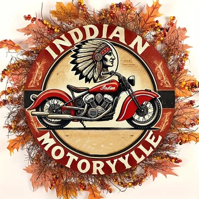 Tin Metal Sign Motorcycle Round Iron Wall Art Decor for Home 8x8  - Image 1 of 4