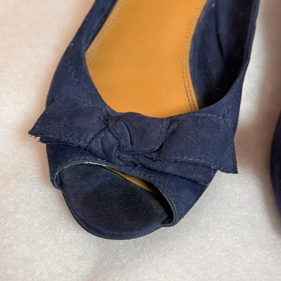 Nicole Azul Marino Suave Peep Toe Planos con Pequeño Trozo Sanación y Lindo Lazo, Talla 10W Foto 1 de 4