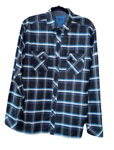 KUHL Men's Size L Plaid Long Sleeve Button Down Shirt Blue Black Casual Pockets - Picture 1 of 11