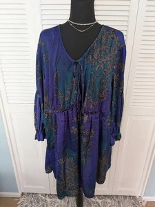 Evolution by JMS Top Damen 4X lila blau Paisley Bauern Boho seidig Bluse V - Bild 1 von 12