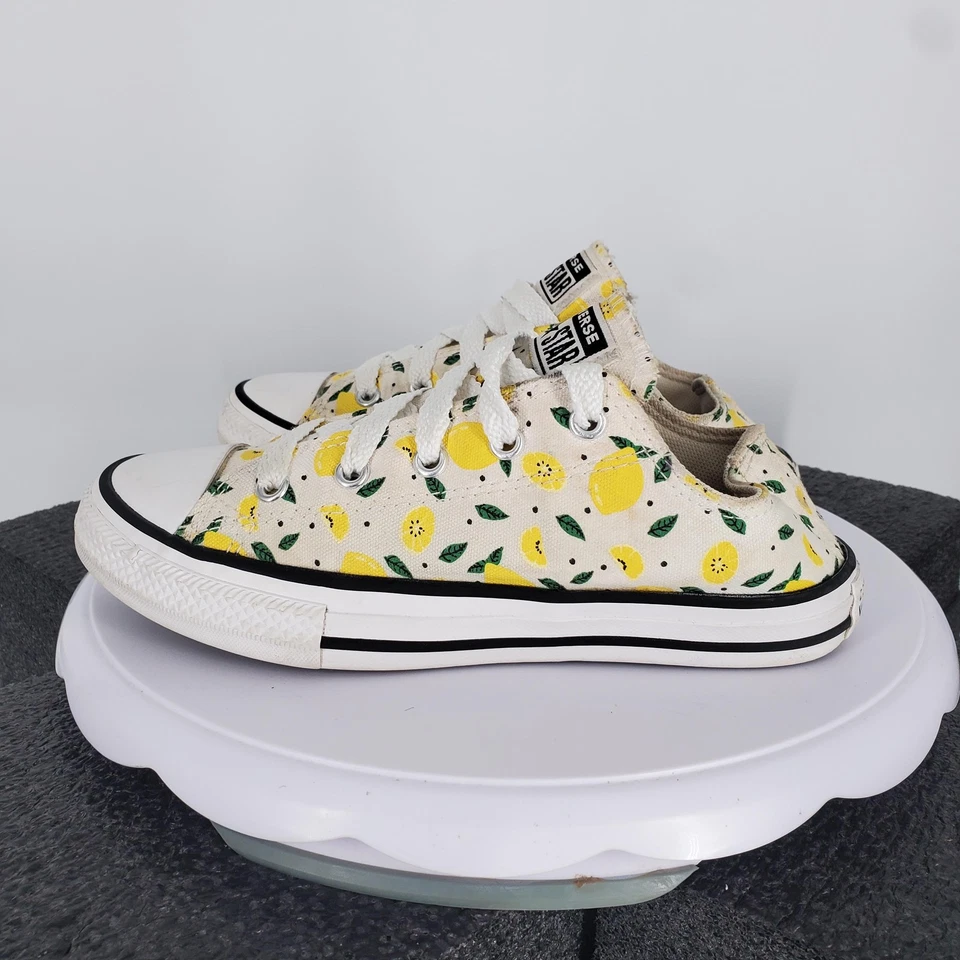匡威 Converse All Star 鞋 青少年 尺码 2 白色 柠檬印花 低帮运动鞋 帆布 — 第 1/4 张图片