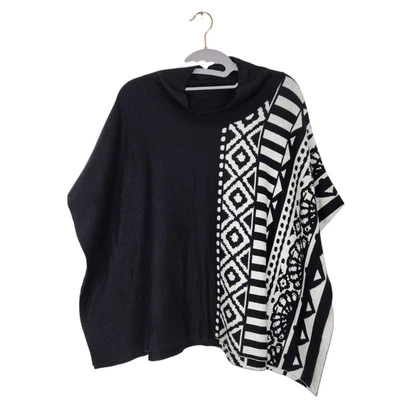 DISEÑO ISLANDÉS Suéter Mujer S/M Negro Poncho Capa Top Nuevo sin Etiquetas Fair Isle Cabin Foto 1 de 4