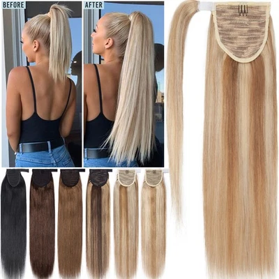 100G Clip In Ponytail Remy Hair Extensions 100% Human Hair Extension Wrap Around - Image 1 of 4