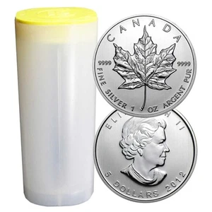 Roll of 25 - 2012 $5 Silver Canadian Maple Leaf 1 oz BU - Picture 1 of 3