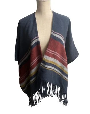 HOLLISTER пончо женщин темно-синий многоцветный одеяло бахрома кромки XS/S - Изображение 1 из 4