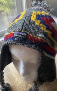 Kids’ PATAGONIA Wool Aztec Pattern Beanie w/Ear Flaps & Poly Lined, Size M/L - Picture 1 of 10