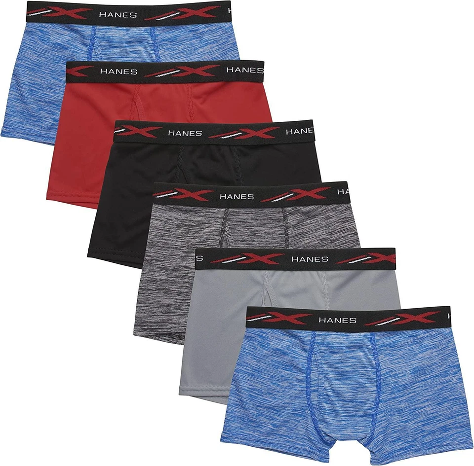 Hanes 286660 Boys Boxer Briefs Lightweight Moisture-Wicking Underwear 6-Pack LG