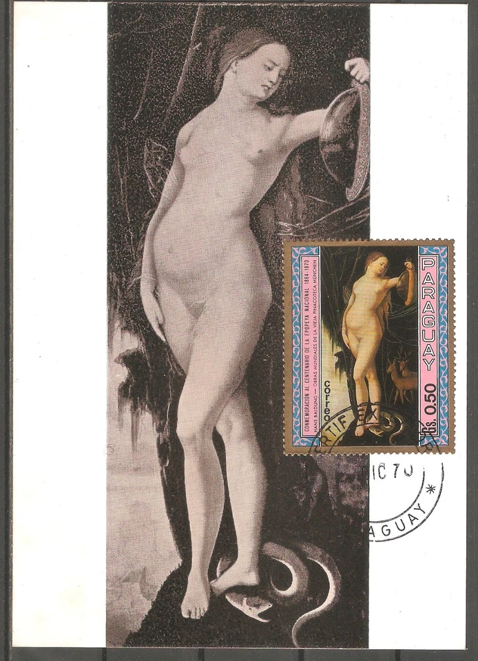 Paraguay 1970 MAXIMUM CARD WOMAN PAINTING allegorical figures by Hans Baldung - Image 1 of 1