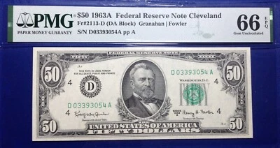 1963A $50 Federal Reserve Note Fr-2113-D Cleveland PMG66 Gem EPQ - Image 1 of 2