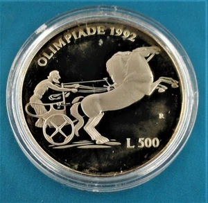 OLYMPIC GAMES 1992 silver proof coin San Marino 1000 Lire 1992 UNC, certificate - Picture 1 of 3