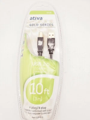 Ativa Gold Series USB 2.0 10ft A Plug/B Plug NEW - Image 1 of 2