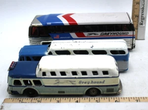 3pc Vintage Tin & Metal Lithograph Greyhound Bus Scenicruiser Buddy L Diff Scale - Picture 1 of 8