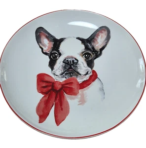 Pier 1 Importaciones Navidad Cachorros Plato 7.75" Perro Vacaciones Bulldog Francés Diseño - Imagen 1 de 9