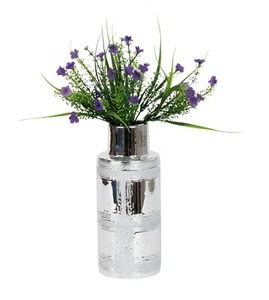 Moderne Dekovase Blumenvase Tischvase Vase aus Keramik silber 10x24 cm - Bild 1 von 1