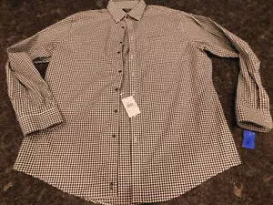 NORDSTROM Mens Shop Shirt Mens XL 17.5 Button Up Plaid Long Sleeve White Black - Picture 1 of 3