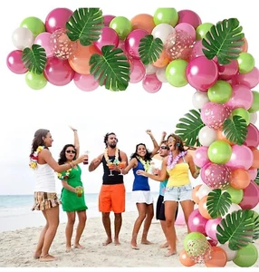 91pcs LEBERY Tropical Balloons Arch Garland Kit, Pink Green Gold Confetti Ball - Picture 1 of 6