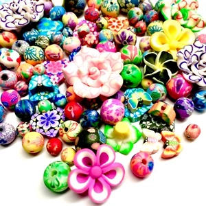 35x Mix Colour Mix Sizes Round Polymer and Resin Flower Beads - Picture 1 of 4