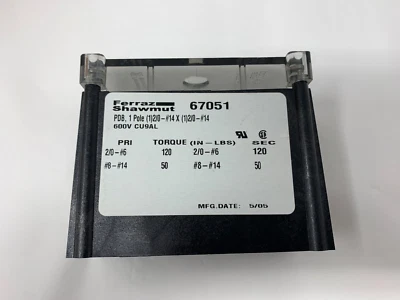 Ferraz Shawmut 67051 PDB 1P 2/0-#14 x 2/0-#14 600V distribution Block CU9AL - Image 1 of 4