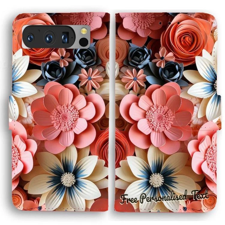 Personalised Text Wallet Phone Cover For Google Series - Flower Theme Print - Image 1 of 1