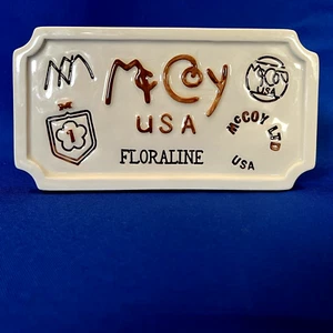 McCoy Floraline Delear Sign Brown Pottery Advertising Display Case Plaque - Picture 1 of 3