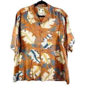 Banana Cabana Silk Tropical Hawaiian Button Up Shirt Size XL
