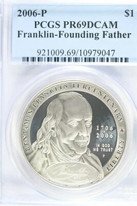 2006 P Ben Franklin Founding Father Silver Dollar Commemorative PCGS PR69DCAM - Picture 1 of 2