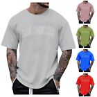 Men's Round Neck T Shirts Letter Print Casual Short Sleeve Slim Blouse Top