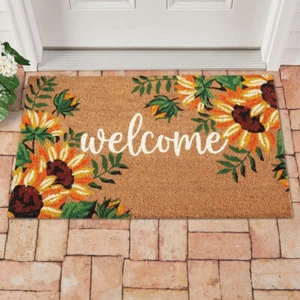 Colorful Sunflower WELCOME Spring Coir Door Mat Non-Skid 30" x 18" Outdoor Rug - Picture 1 of 3