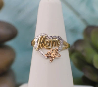 Solid 10K Tri-Gold Heart Mom Ring sz 6.5 Love Motherhood Butterfly Push present - Image 1 of 4