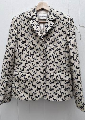 Giacca Blazer Nuova Senza Etichette Tory Burch 4 Twill Crepe Blocco di Legno Floreale Avorio Navy