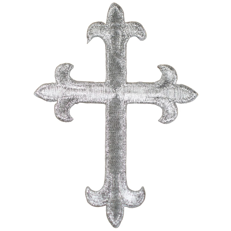 Large Cross Applique Patch - Metallic Silver Christian Jesus Embroidered Badge - Image 1 of 1