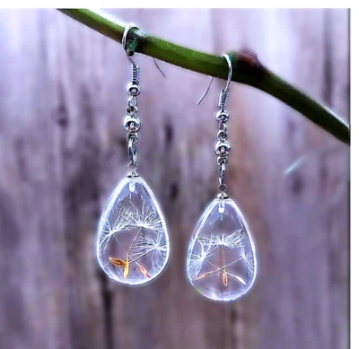 Pendientes colgantes de resina de diente de león real Forever Lucky Charm Foto 1 de 4