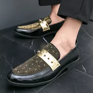 Mens Rivet Rhinestones Loafer Casual Evening Party Dress Nightclub Shoes Fashion - Picture 1 of 12