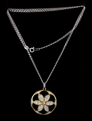 Fiorelli Flower of Life 18ct Gold on Silver Crystal Pendant & Silver Chain - VGC - Image 1 of 3