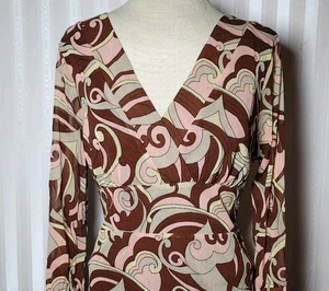 Y2k Babydoll Top INC Womens Sz L Blouse V Neck Tie Back Retro Fairy Mod Mesh EUC - Picture 1 of 8