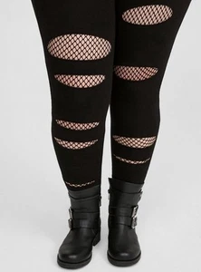 TORRID Plus Size 4X Mesh Holes Pocket Black Leggings Goth Grunge Punk Fishnet 4 - Picture 1 of 4
