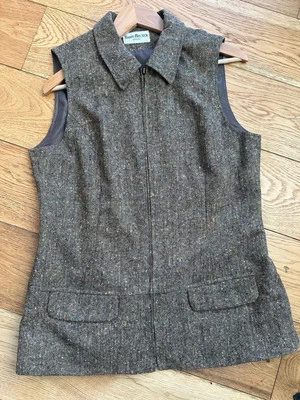 Colete Barry Bricken lã seda mistura tweed equestre blazer tamanho 10 vintage - Imagem 1 de 4