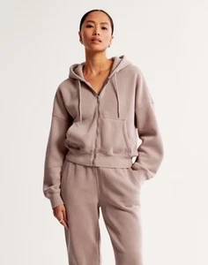 Abercrombie & Fitch A&F Essential Ribbed Sunday Hooded Full-Zip XL Taupe FLAW - Picture 1 of 16