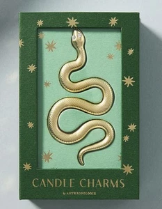 NWT ANTHROPOLOGIE CANDLE CHARM GOLD SNAKE PIN DECOR IN GIFT BOX - Picture 1 of 2