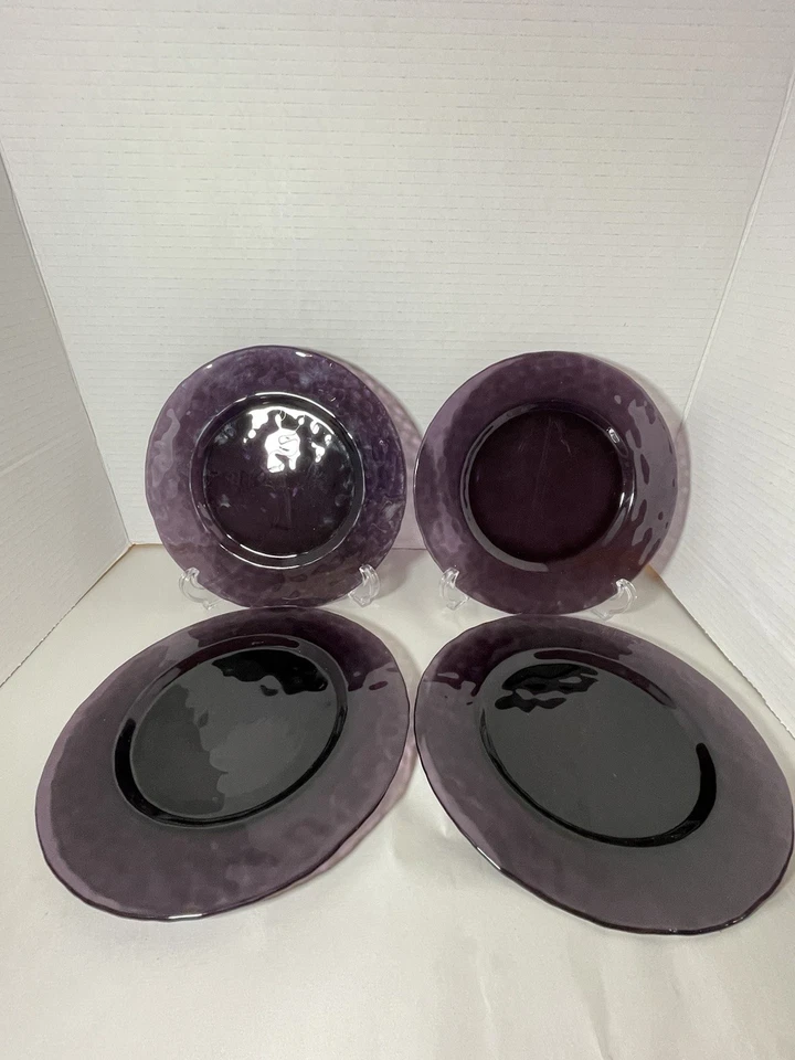 Vtg Set4” Studio Bormioli Rocco Hammered Amethyst Purple 8” Salad/Dessert Plates - Image 1 of 4