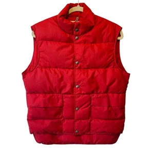 LL Bean Vintage 70s Goose Down Puffer vest Red Medium Mens Snap buttons - Picture 1 of 5