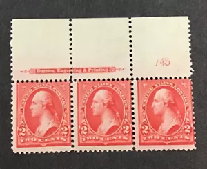 US 1895 VF MNH & H SC#267, Plate# Imprint Strip of 3,   (A) - Picture 1 of 2