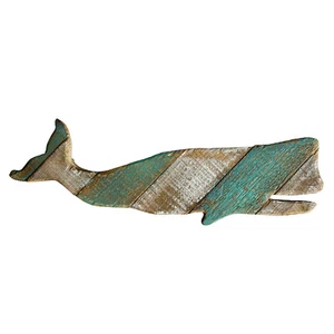 Nautical Wood Hanging Whale Wall Decor, Rustic Whale Wall Hanging Ornament 16"L - Picture 1 of 6