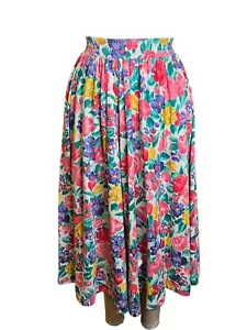 Vintage 1980s 90’s Floral Circle Full Maxi Skirt Purple Pink Roses M/L Retro - Picture 1 of 5